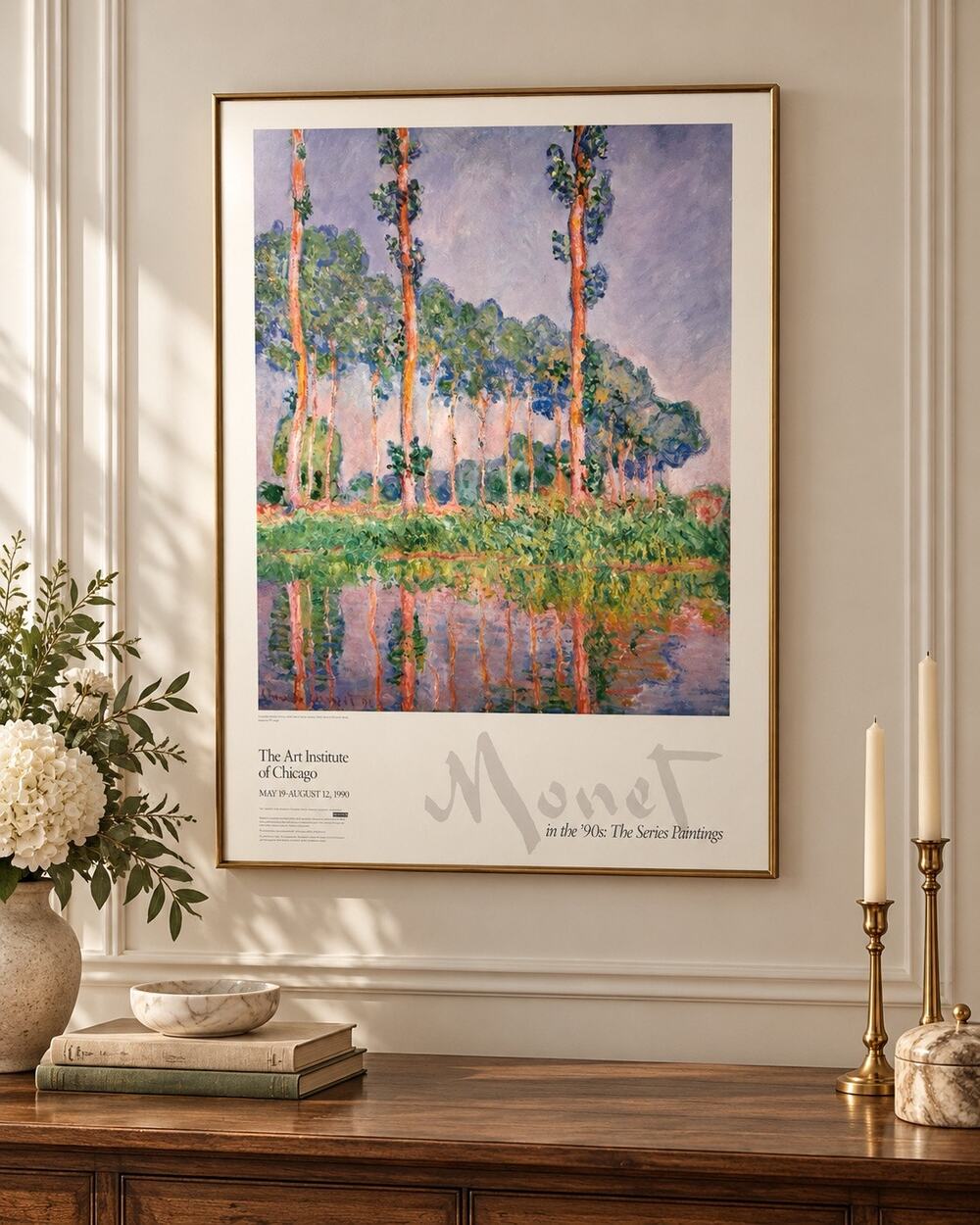 1990 Claude Monet Art Institute Chicago Poplars Exhibition Poster Framed 34in